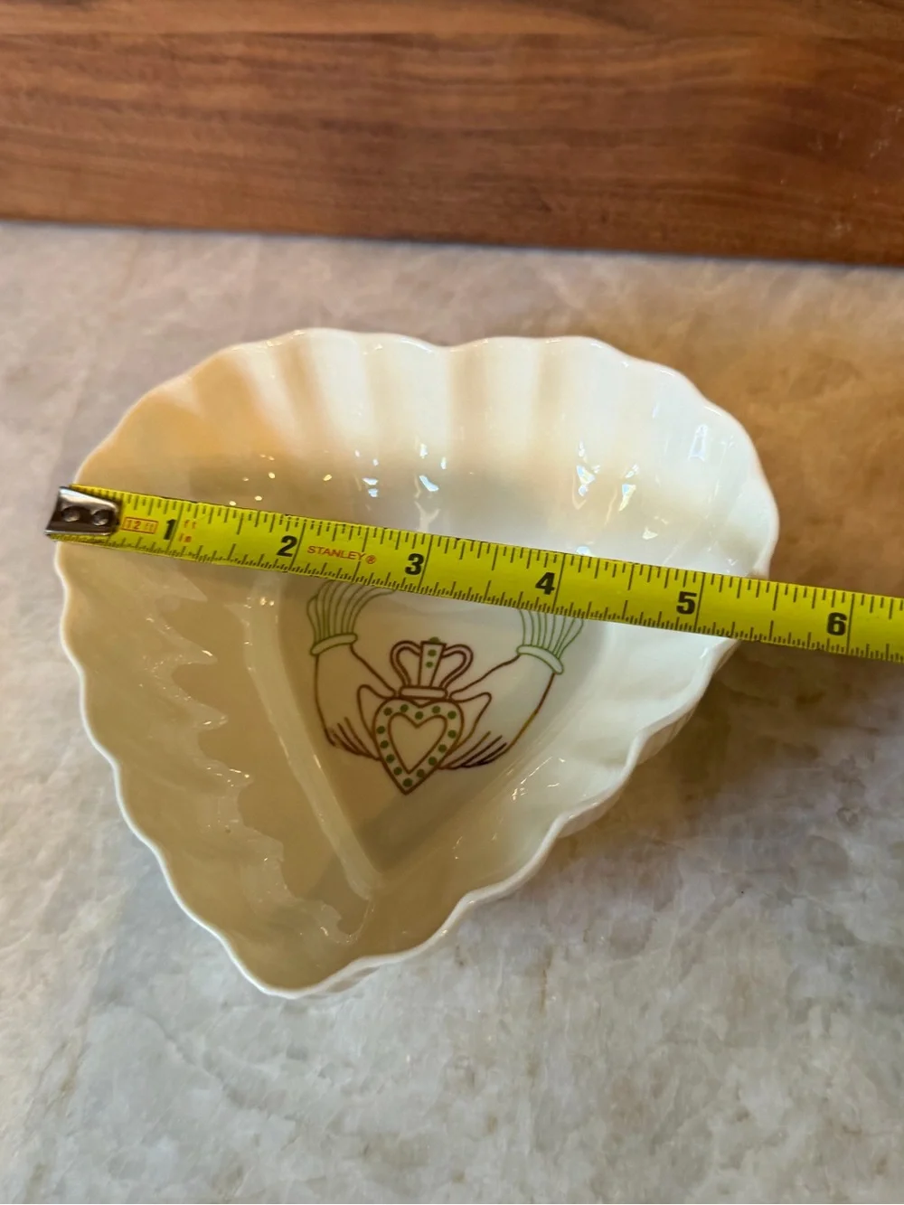 Belleek Pottery Claddagh Collection heart shaped porcelain dish